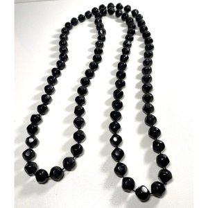 Black Beaded Necklace Women's Long Black Statement Necklace, New
